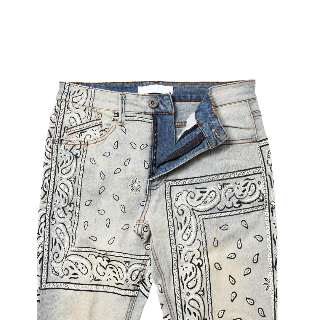 KDNK/BANDANA PRINTED JEANS